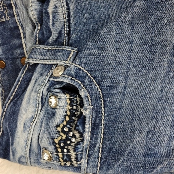 Miss Me Style JE1098BL Blue Light Wash Distressed Mid Rise Boot Cut Denim Jean - Picture 9 of 15